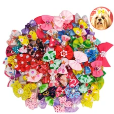 20/50pcs Lot Assorted Pet Cat Dog Hair Bows With Rubber Bands Hair Grooming