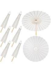 White Parasols With Wooden Handles. NEVER USED. Set Of 6.