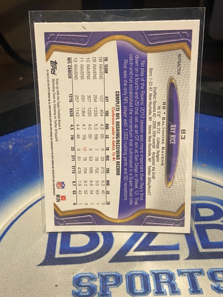 Ray Rice 2013 Topps Chrome Refractor Baltimore Ravens 83 - Image 2 of 2