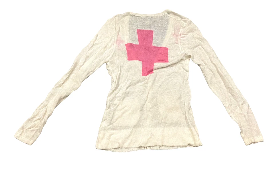 Cárdigan Wildfox Suéter Etiqueta Blanca Cruz Manga Larga Para Mujer Talla Mediana Crema Foto 2 de 4