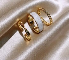 3pc Fashion Ring Set / unisex / abstract Gold ring / adjustable size
