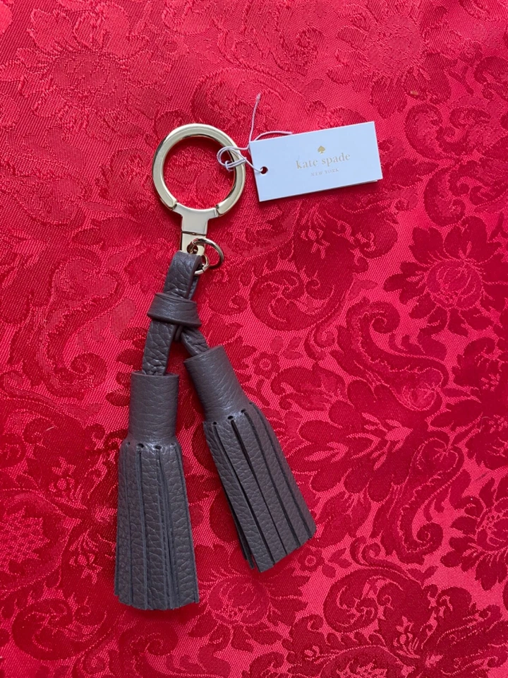 Llavero Kate Spade Doble Cuero Borla Llavero Marrón Gris Bolso Dije Foto 2 de 4
