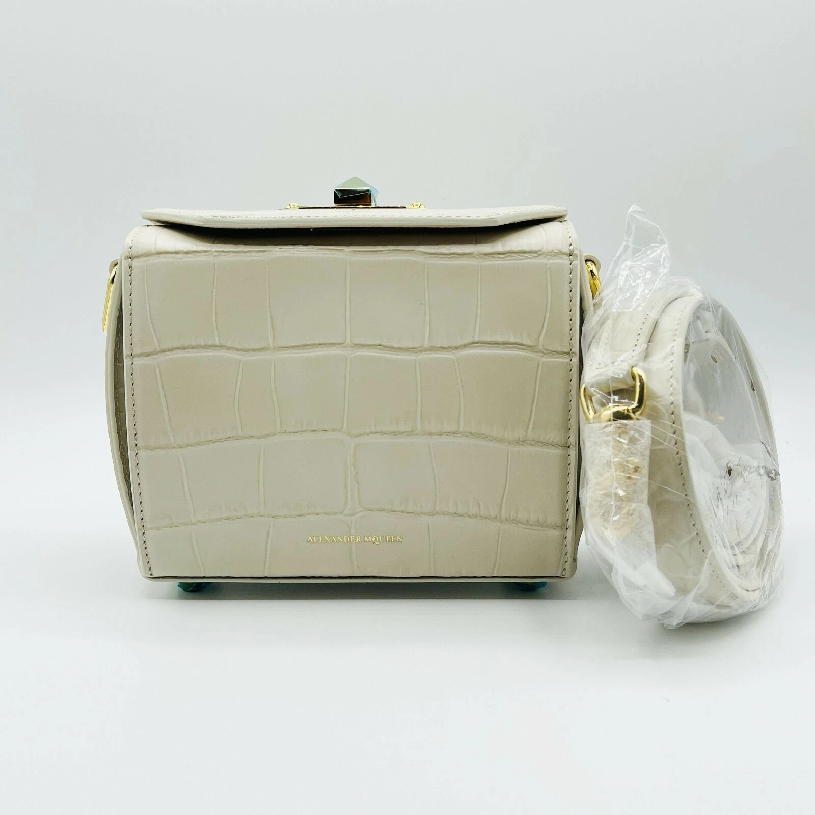 Alexander McQueen Off White Crocodile Embossed Leather Box 16 Bag 479767 9007