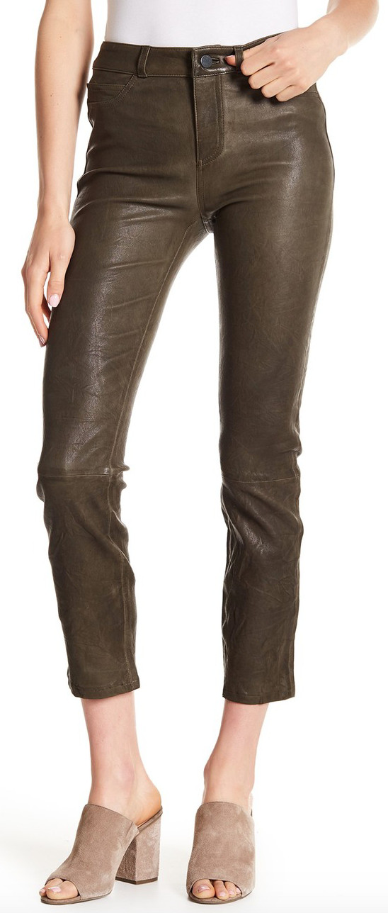 PAIGE Jacqueline Slim Leather Pants, Deep Juniper, Size 27