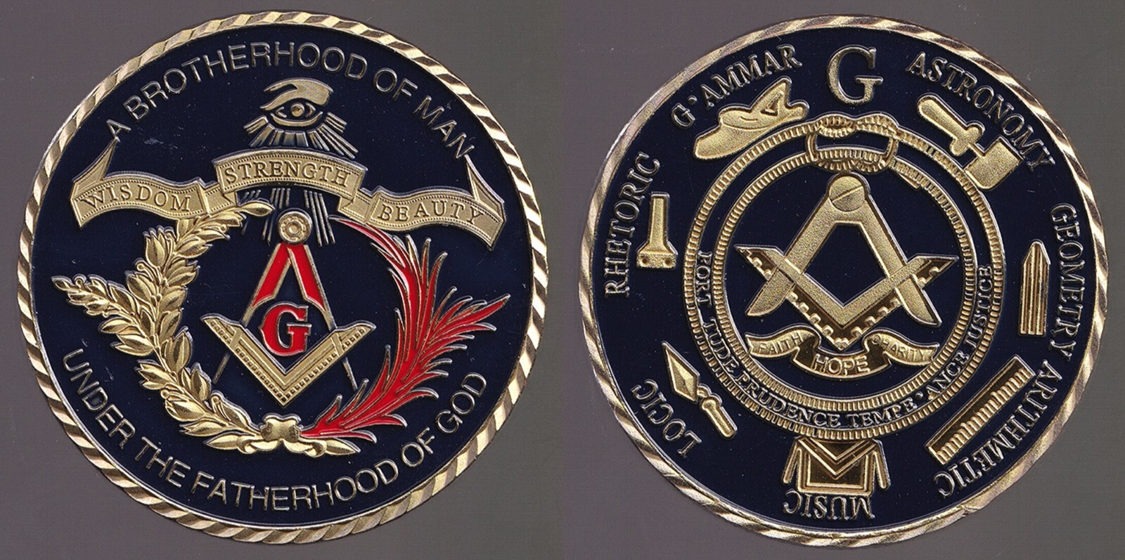 Masonic Freemasons Gold Plated Commemorative Token/Medal Challenge Coin