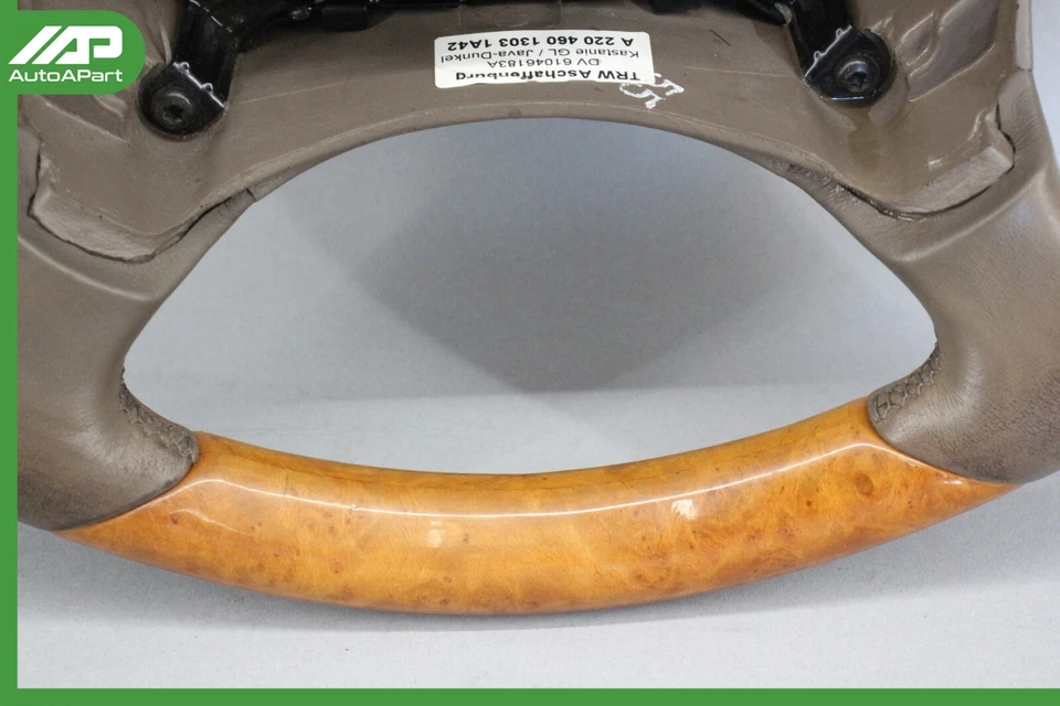✅ 00-06 Volante de conductor Mercedes W220 S600 S500 CL600 madera marrón OEM Foto 3 de 4