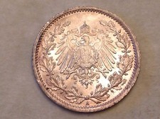 - 1917 A Imperial Germany Half (1/2) Mark Silver Kaiser Wilhelm II Uncirculated