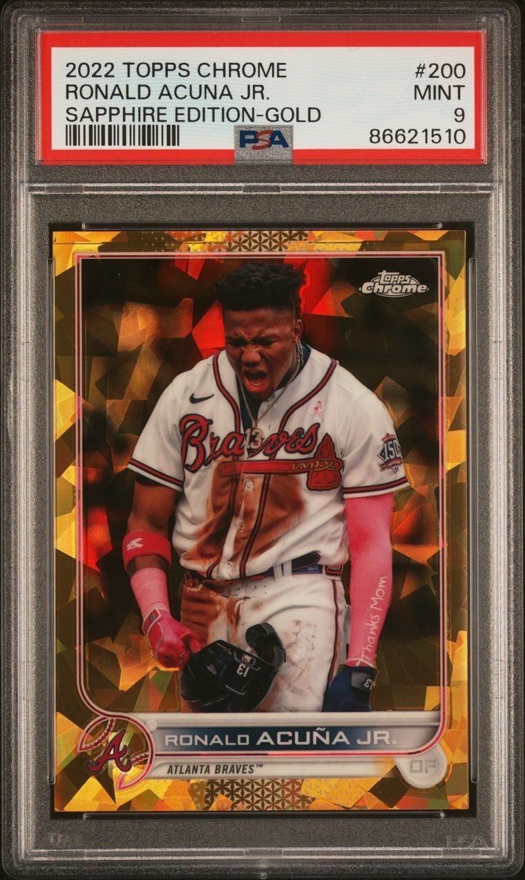 2022 Topps Chrome RONALD ACUNA JR Gold Sapphire Refractor /50 #200 PSA 9 MVP