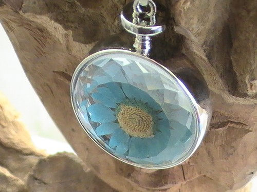 REAL BLUE FLOWER IN GLASS NECKLACE, PAGAN NATURE WORSHIP - Picture 6 of 12