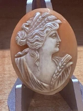 Antique Hand Carved Shell Cameo Goddess Demeter / Ceres of Wheat Early 1800s