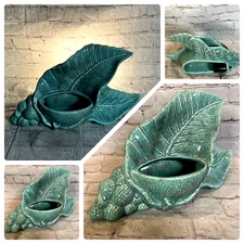 Vintage MCM Phil-Mar Leaf Shaped Turquoise Glazed Ceramic TV Lamp Planter Video