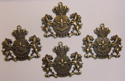 4 Metall Applikationen französische Lilie Fleur de Lis Wappen m. Löwe Deko Möbel