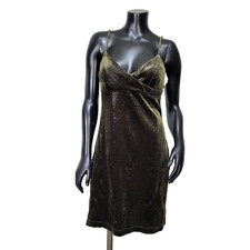 Vintage 90s Y2K Rampage Size M Green Reptile Textured Velveteen Mini Slip Dress