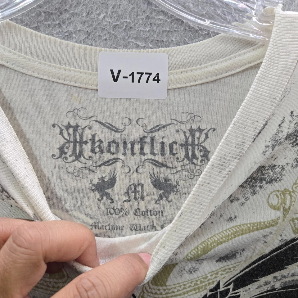 Konflic Men Shirt Medium Cream Grunge Angel Wings MMA Y2K Tee - Image 2 of 4