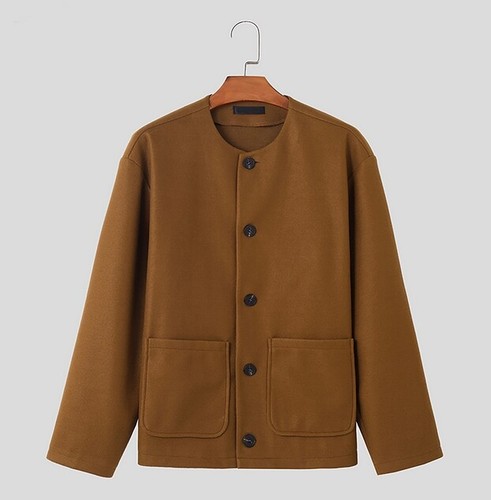 Herrenmode Kunstwolle Jacke leichter Mantel Knopf Freizeit Windbreaker - Bild 8 von 14