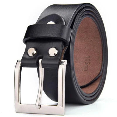 Mens Leather belts 100% Genuine Belt Pin Buckle Jeans Trouser Belt with Gift Bag
