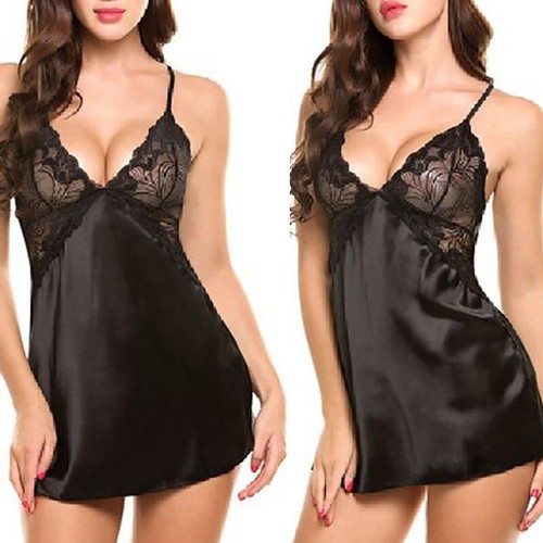 Womens Lace Satin Silk Lingerie Nightdress Ladies Sexy Nightie Pajamas Sleepwear - Picture 10 of 20