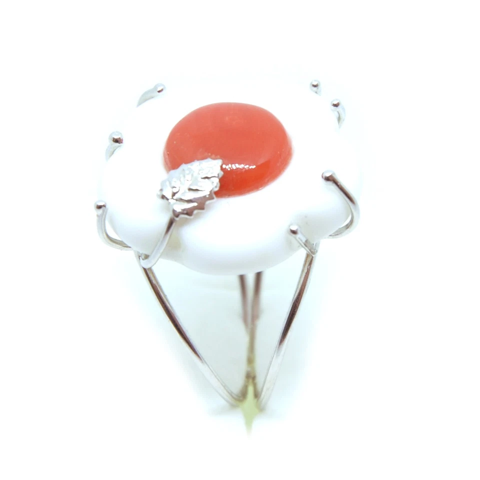 ANELLO IN ARGENTO 925 RODIATO ORO BIANCO CON CORALLO E AGATA TORRE DEL GRECO  - Immagine 2 di 3