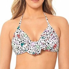 New Salt  Cove Junior's Animal Print Ruffle Halter Bikini Top Size Large