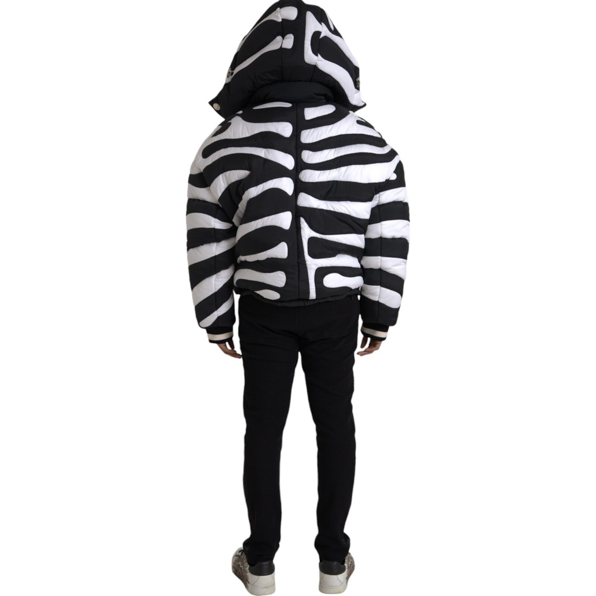 DOLCE & GABBANA Jacket Black White Stripes Hooded Puffer