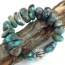 Blue Turquoise Bracelet Rough Nugget Beads Men Stretch Healing Gemstone Kingman