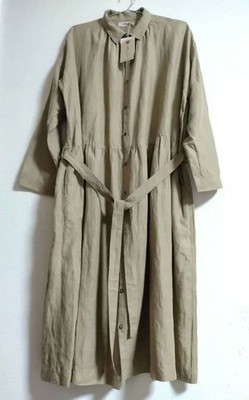 ICHI Antiquities Cotton Linen Shirt Dress Beige Oversized Japan