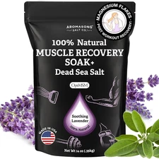 Aromasong Muscle Recovery Bath Soak with Dead Sea Salt, Optimsm, Magnesium Flake