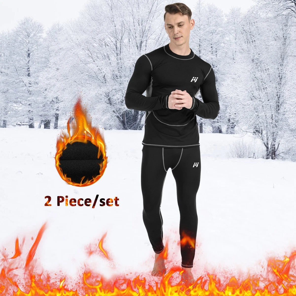 2Pc/set Men Winter Soft Fleece Lined Thermal Top Bottom Long John Underwear Set
