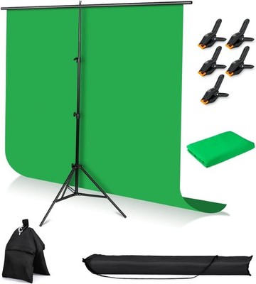 Greenscreen Hintergrund mit Ständer,1.5 x 2 m Greenscreen mit 2 x 2M Verstell...