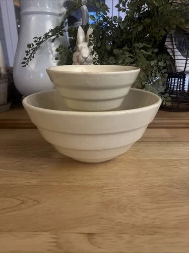Vintage Bauer Pottery #18 Wide Step White Mixing Bowl Set