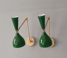 Italian Wall Sconce 1950's Light Brass Stilnovo Lamp Pair