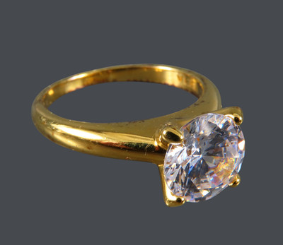 14K GOLD PLATE Sterling Silver Seta CLEAR CZ SOLITAIRE RING Engagement/Wedding 7
