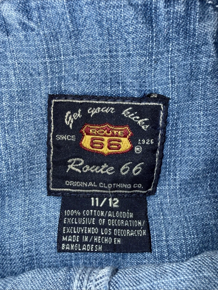 Vintage Route 66 Denim Overall Shorts Size 11/12 - Image 3 of 4