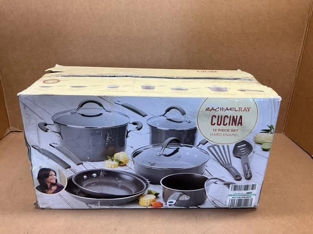 Rachael Ray Cucina Nonstick Cookware Pots and Pans Set, 12 Piece, Sea Salt Gray