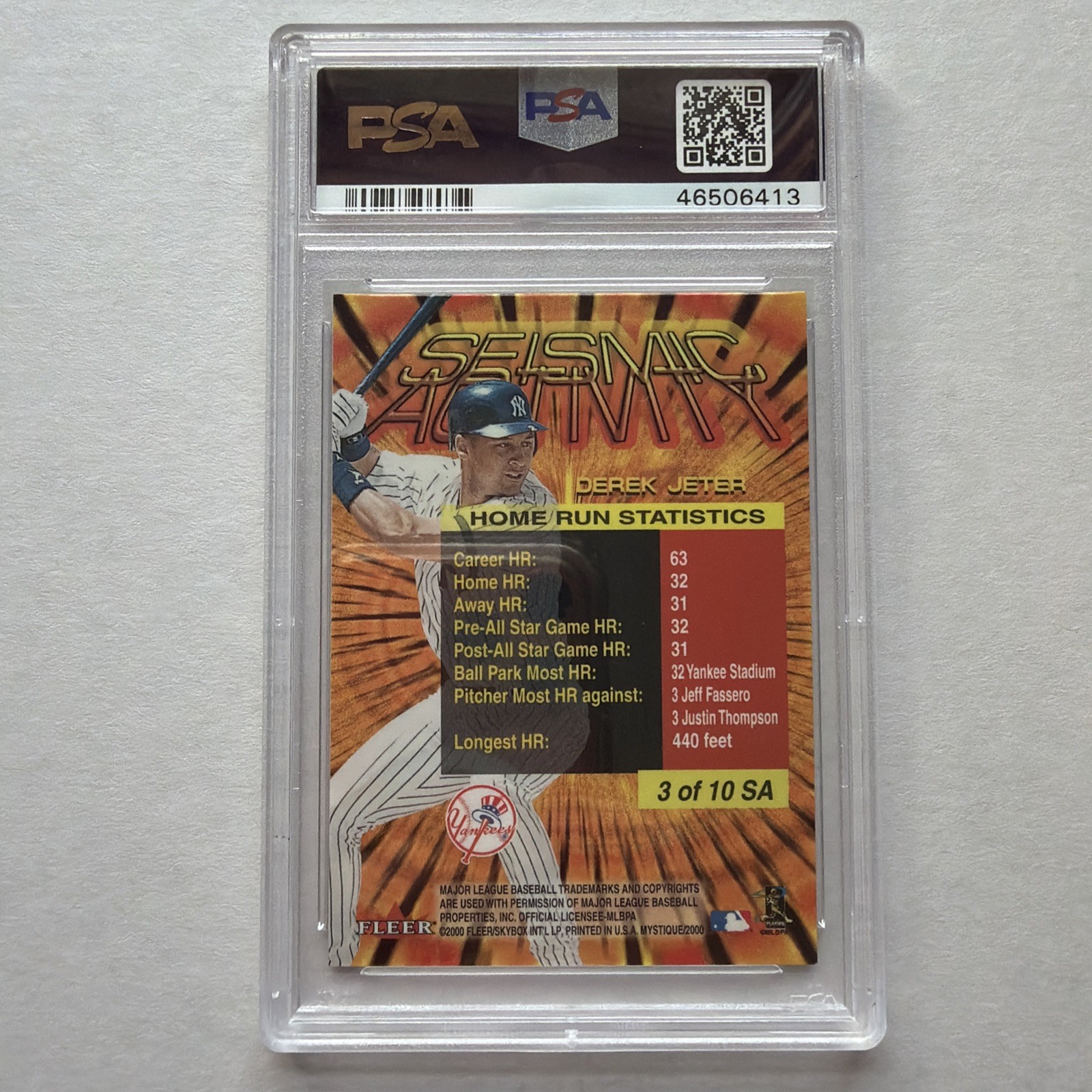 Derek Jeter 2000 Fleer Mystique #3SA Seismic Activity PSA 9 Yankees view 2