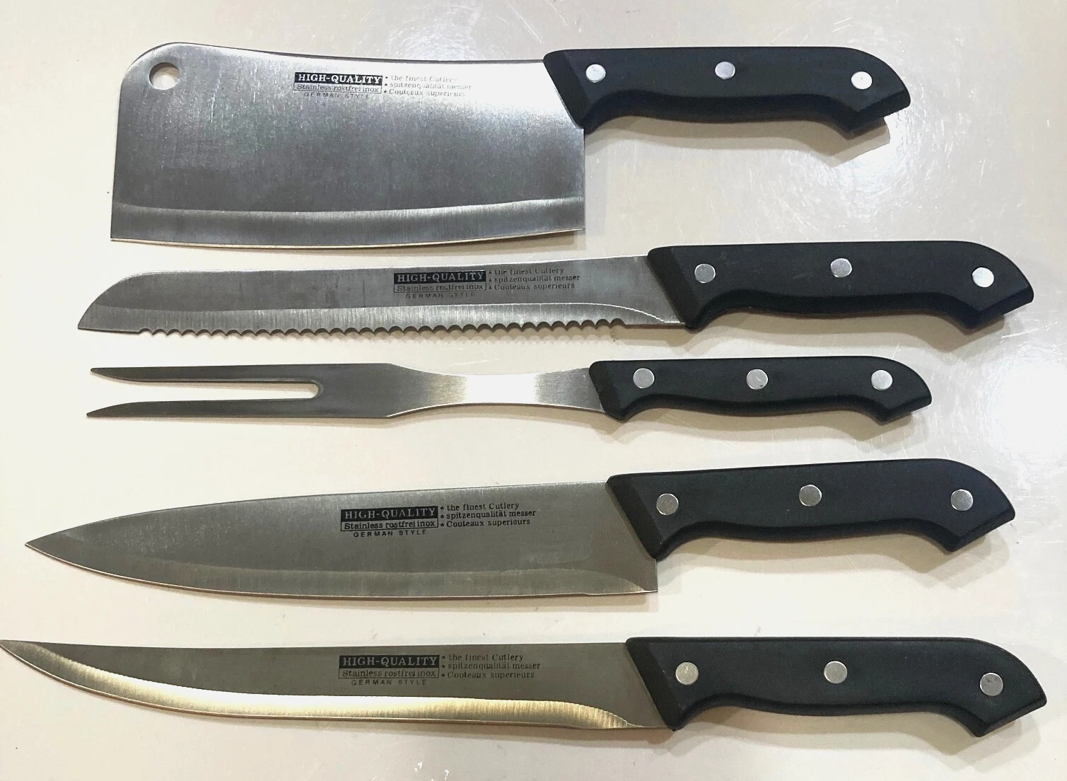 High Quality German Style Kitchen Knife Set 5 Piece Stainless Steel Blades NEW