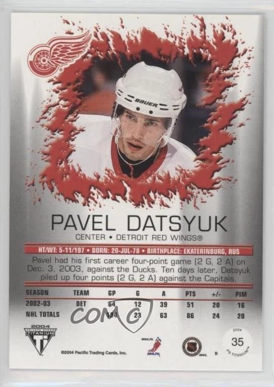 2003-04 Pacific Private Stock Titanium Pavel Datsyuk #35 HOF - Image 2 of 2