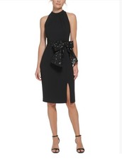 Eliza J Sequin Belt Halter Sheath Dress in Black NWT Size 8 Retail $200