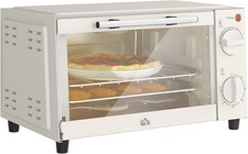 HOMCOM Mini Oven 9L Electric Grill Toaster Adjustable Temperature Timer Cream Wh