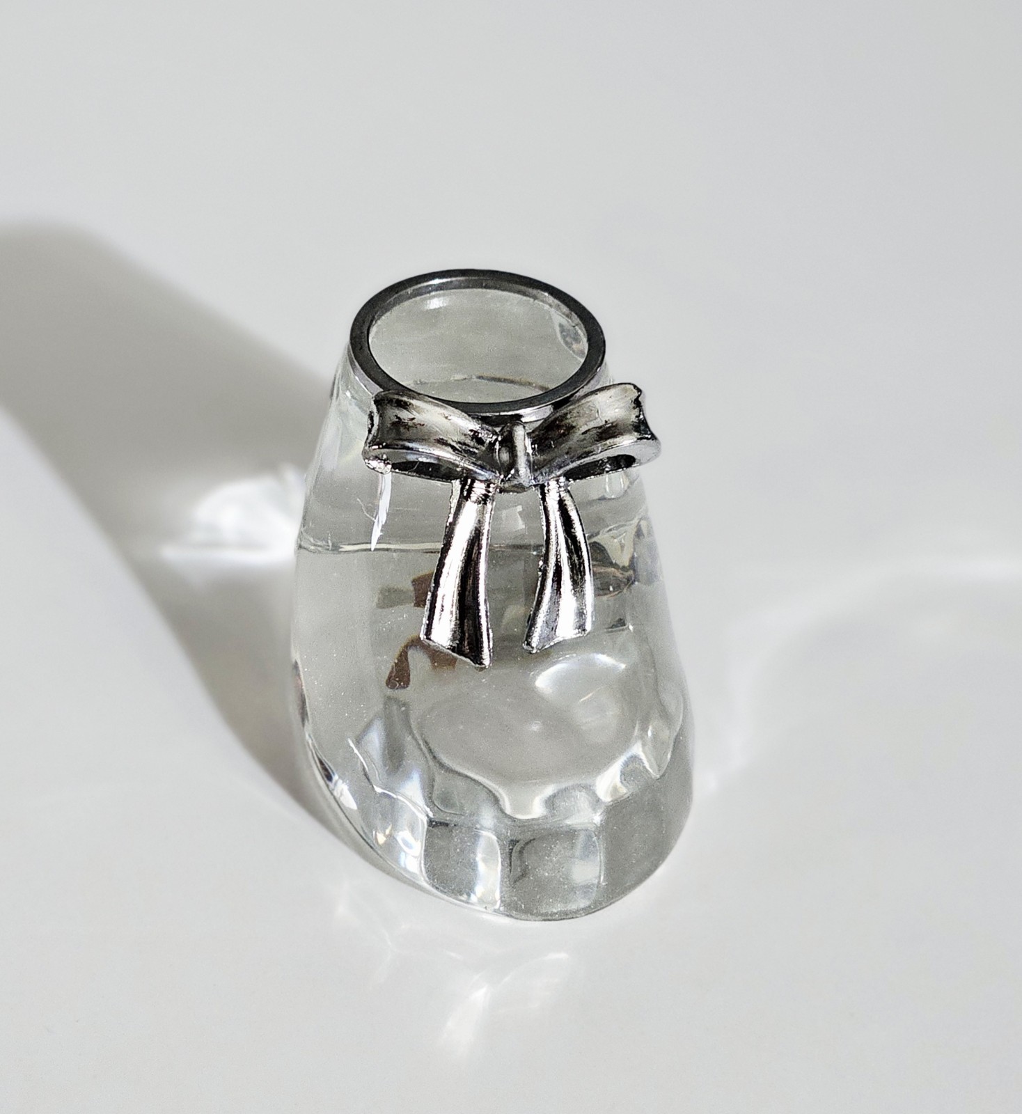 Vintage Clear Glass Baby Shoe Figurine w/ Silver Bow | Paperweight Nursery Decor