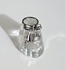 Vintage Clear Glass Baby Shoe Figurine w/ Silver Bow  Paperweight Nursery Decor