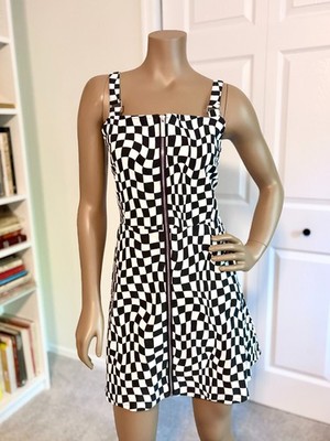 Killstar Punktured Dress L Black White Checkerboard Zip Front Gothic Punk NWT
