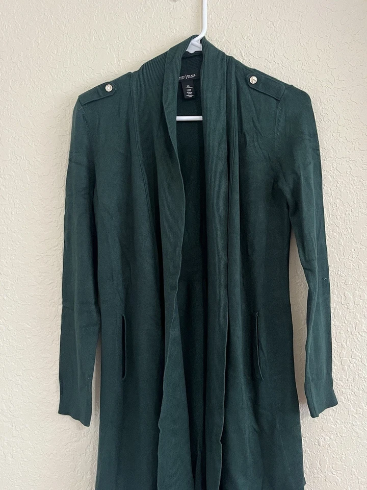 White House Black Market Women’s Green Ribbed Open Front Cardigan Sweater XS - Image 2 of 4