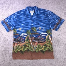 Vintage KYs Hawaiian Shirt Mens Medium Motorcycle Surf Beach AOP Made In USA EUC