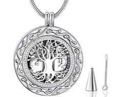 Urn Cremation Memorial Necklace Tree of Life Silver Tone Stainless Steel Jewelry