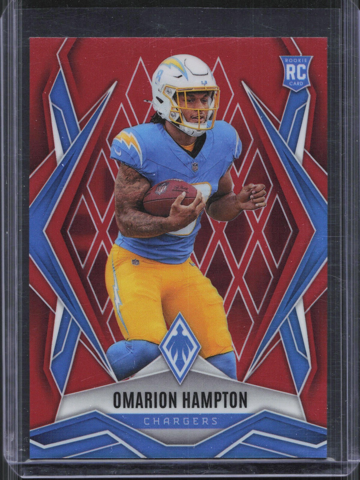 2025 Panini Phoenix Omarion Hampton #192 Rookie Red Prizm 67/99 Chargers