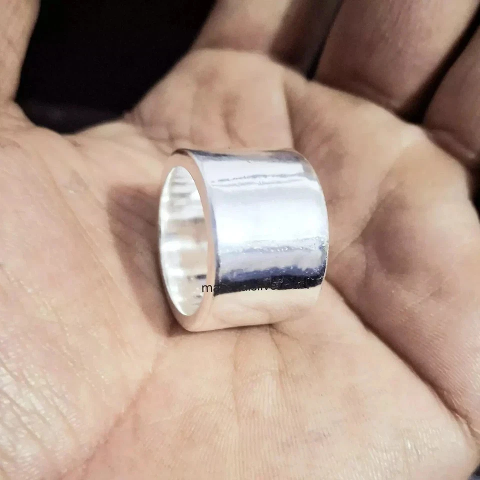 Solid 925 Sterling Silver Wide Band and Statement Boho Smooth Thick Ring - Image 4 of 4