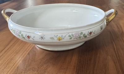 Noritake Field Japan N1611 Round Serving Bowl 10  Floral Insect MCM Open Dish 