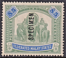FEDERATED MALAY STATES - $5 Elephants (1900) 'SPECIMEN' *MINT HINGED* SG 25s