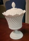 Vintage Fenton White Milk Glass Hobnail Ruffled . Candy  Jar Lid 11.5 tall